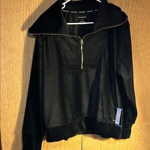 Halston Heritage Black Velour Quarter-Zip Pullover